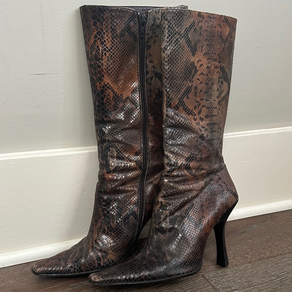 Charles David Mid Calf Snakeskin Heeled Boots